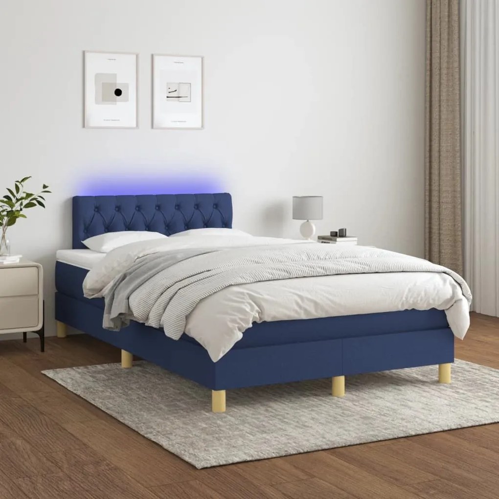 ΚΡΕΒΑΤΙ BOXSPRING ΜΕ ΣΤΡΩΜΑ &amp; LED ΜΠΛΕ 120X200 ΕΚ. ΥΦΑΣΜΑΤΙΝΟ 3133947