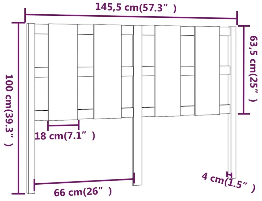 vidaXL Κεφαλάρι Κρεβατιού 145,5 x 4 x 100 εκ. από Μασίφ Ξύλο Πεύκου