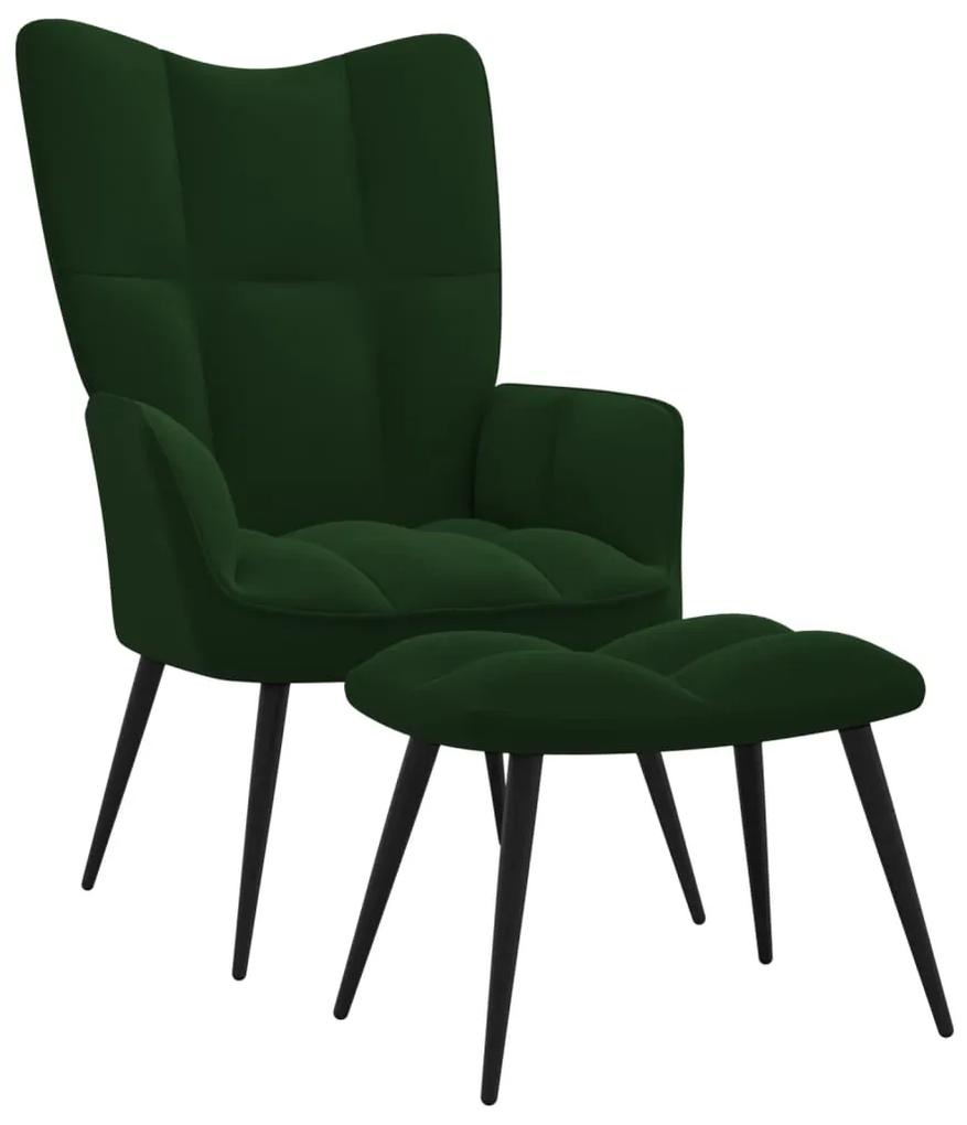 328086 vidaXL Πολυθρόνα Relax Σκούρο Πράσινο Βελούδινη με Σκαμπό Πράσινο, 1 Τεμάχιο