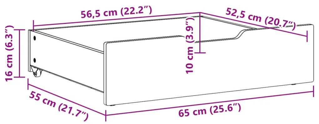 Συρτάρια Κρεβατιού 2 τεμ 65x55x16 εκ. Καφέ Κεριού Μασίφ Πεύκο - Καφέ