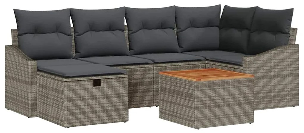 vidaXL Σετ Καναπέ Κήπου με μαξιλάρι 7 pcs Γκρι Πολυ ράταν