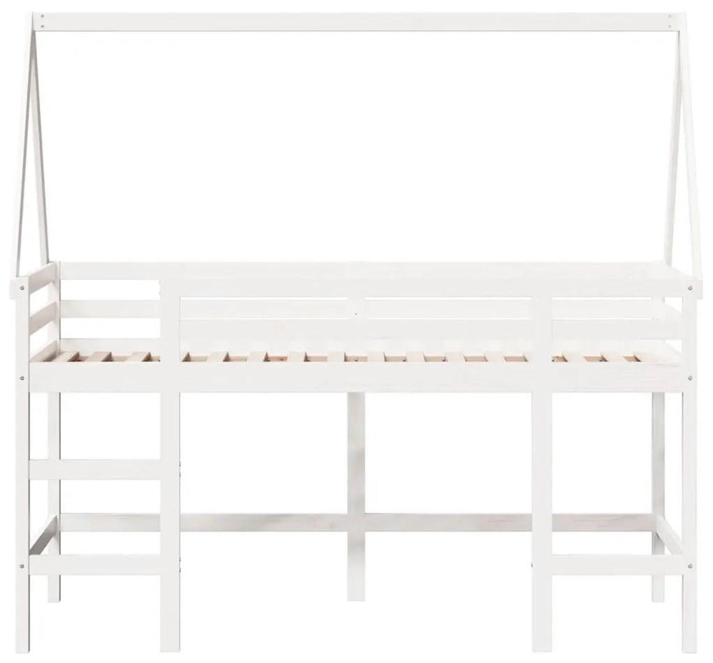 Υπερυψ. Κρεβάτι Λευκό 90x190 εκ. Μασίφ Πεύκο με Σκάλα / Οροφή - Λευκό