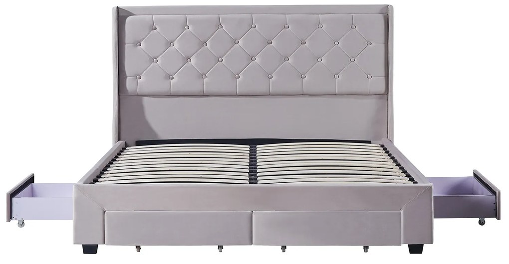 Κρεβάτι Διπλό ArteLibre ANNONA Ivory Βελούδο 217x175x117.5cm (Στρώμα 160x200cm)