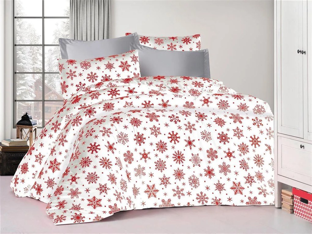 Σετ Σεντόνια Polycotton King 240x270εκ. Snowflake 462 White-Red DimCol