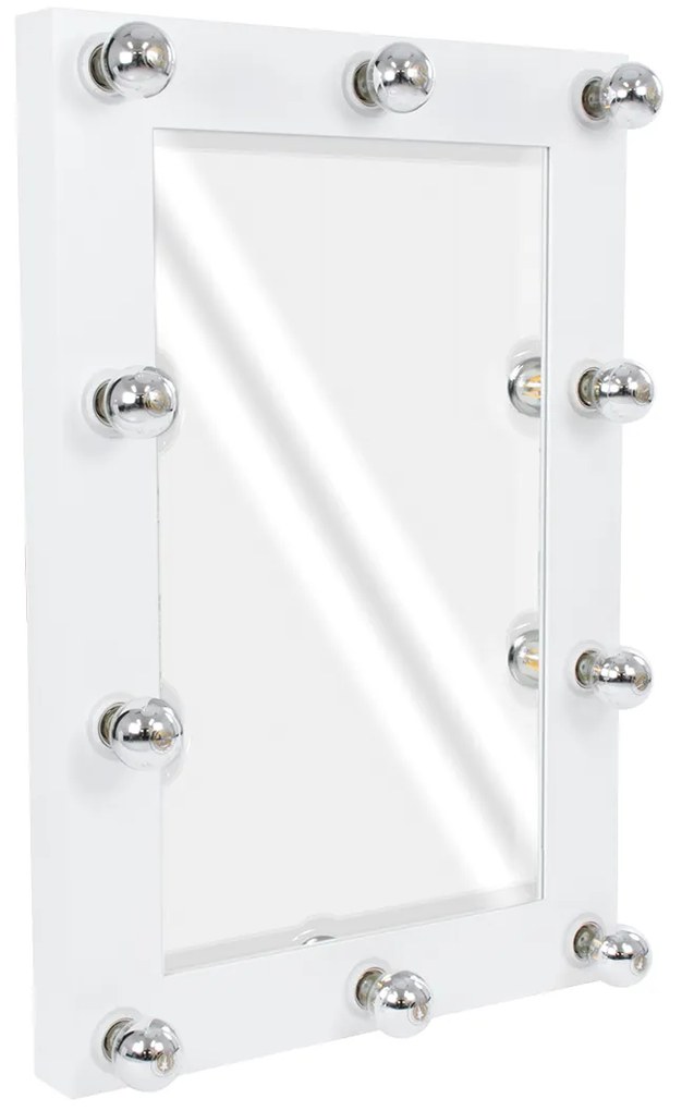 MIRROR-60x90-4 GloboStar® MAKEUP MIRROR-60x90-4 Μοντέρνος Καθρέπτης Μακιγιάζ με Πλαίσιο Φυσικού Ξύλου με Διακόπτη On/Off 10 x E27 AC220-240V - Μ60 x Π7 x Υ90cm - Λευκή Λάκα