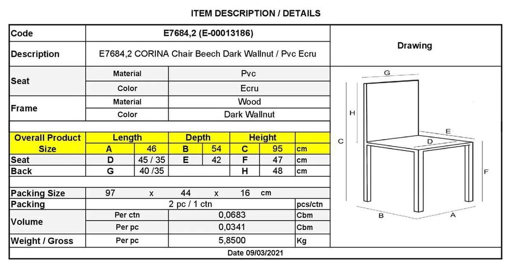 ΚΑΡΕΚΛΑ Corina E7684-2 46x54x95cm (Σετ 2 ΤΕΜ)