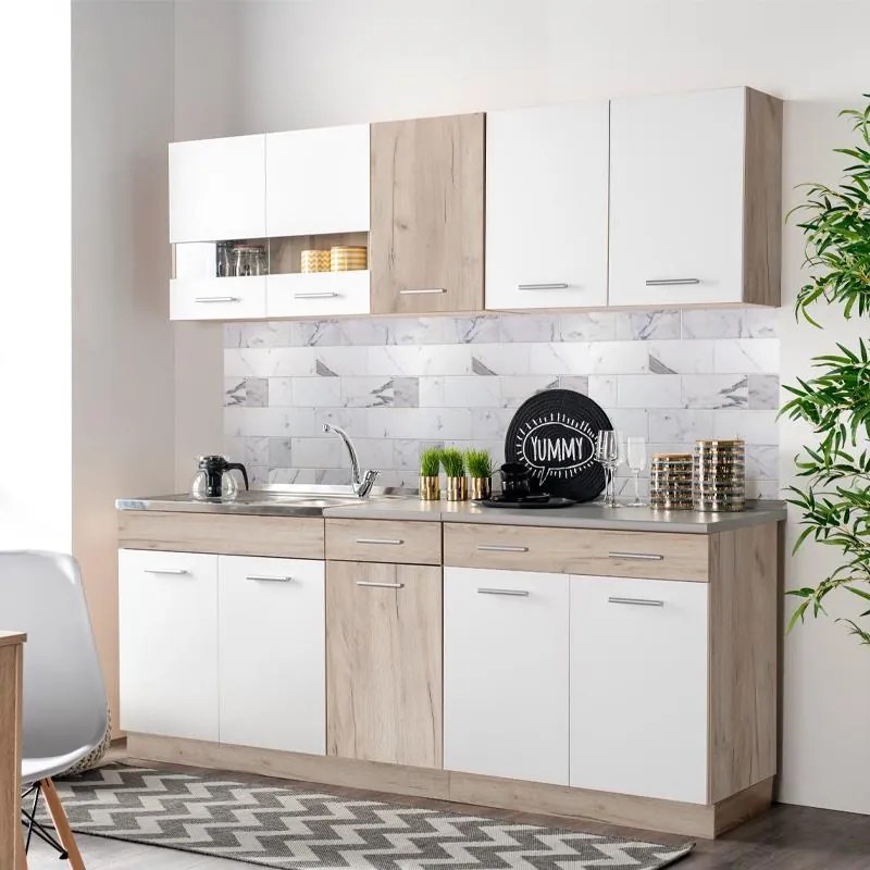 Έτοιμη Σύνθεση Κουζίνα Dalila 200 Γκρί Δρύς - Λευκό 200x51,5x206,5 εκ. 200x51.5x206.5 εκ.