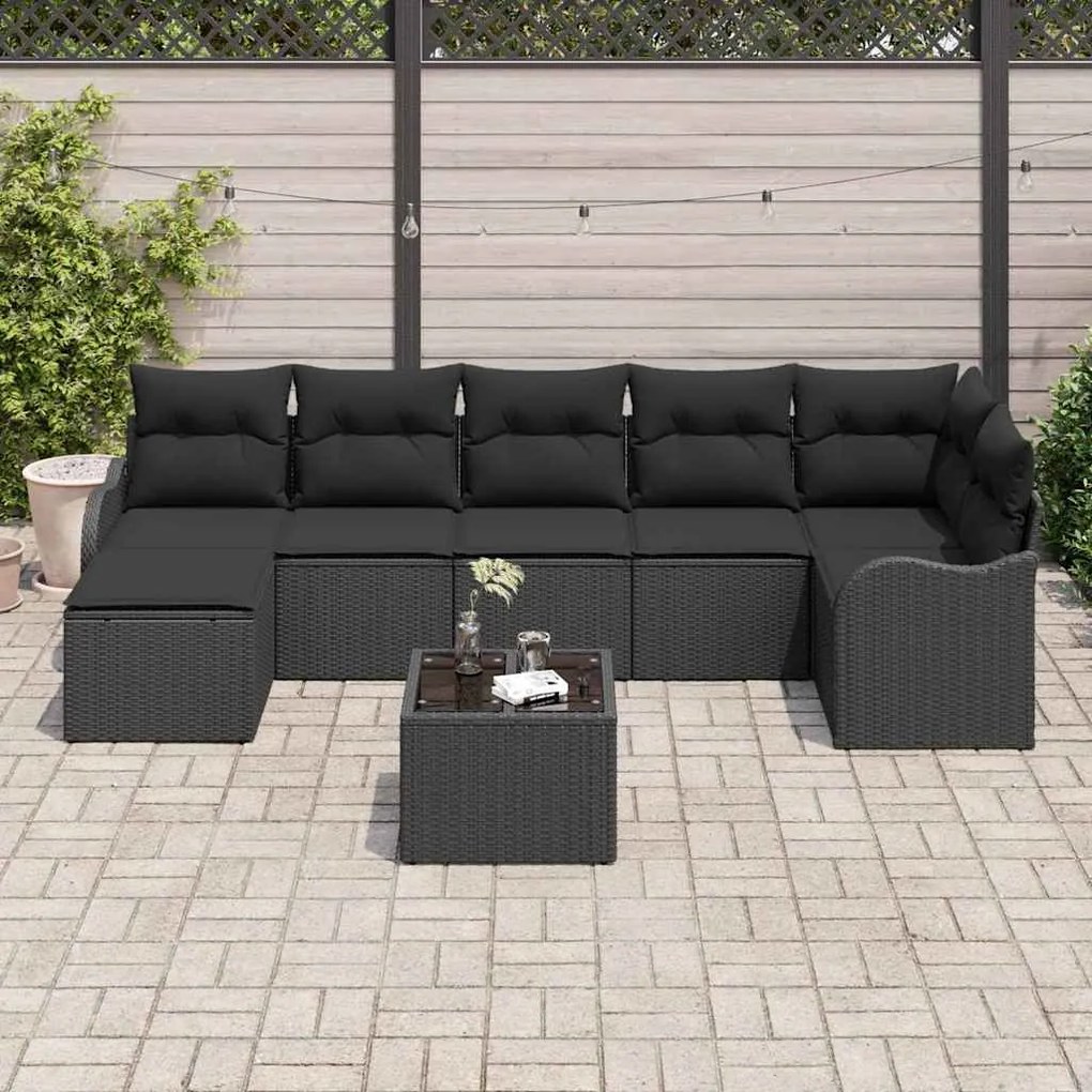 vidaXL Σετ Καναπέ Κήπου με μαξιλάρι 8 pcs Μαύρο Πολυ ράταν