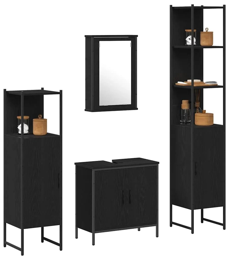 vidaXL Σετ Επίπλων Μπάνιου με ράφι 4 pcs Μαύρο 33 x 33 x 185.5 εκ