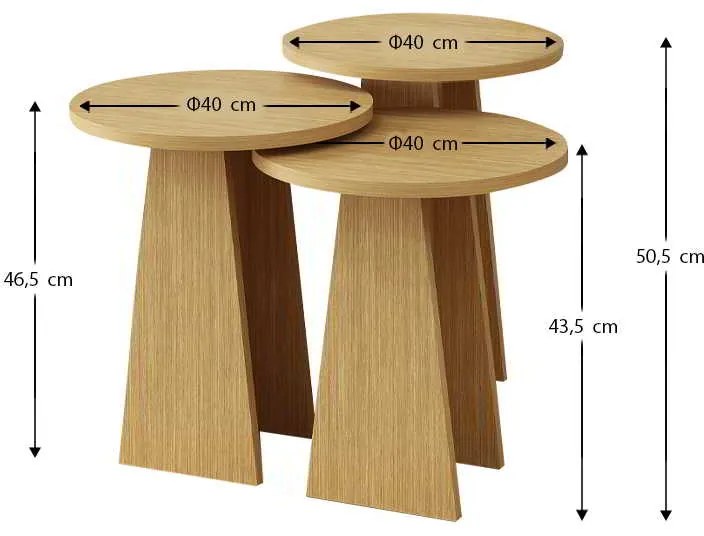 Τραπεζάκια βοηθητικά σετ 3 τμχ Como Megapap χρώμα oak