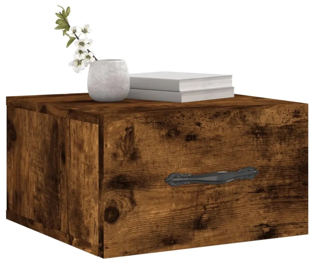 vidaXL Κομοδίνο Επιτοίχιο Καπνιστή Δρυς 35 x 35 x 20 εκ.