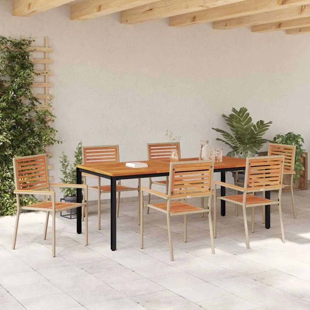 vidaXL Σέτ φαγητού για κήπο 7 pcs Μπεζ, Καφέ 200 x 100 x 75 cm