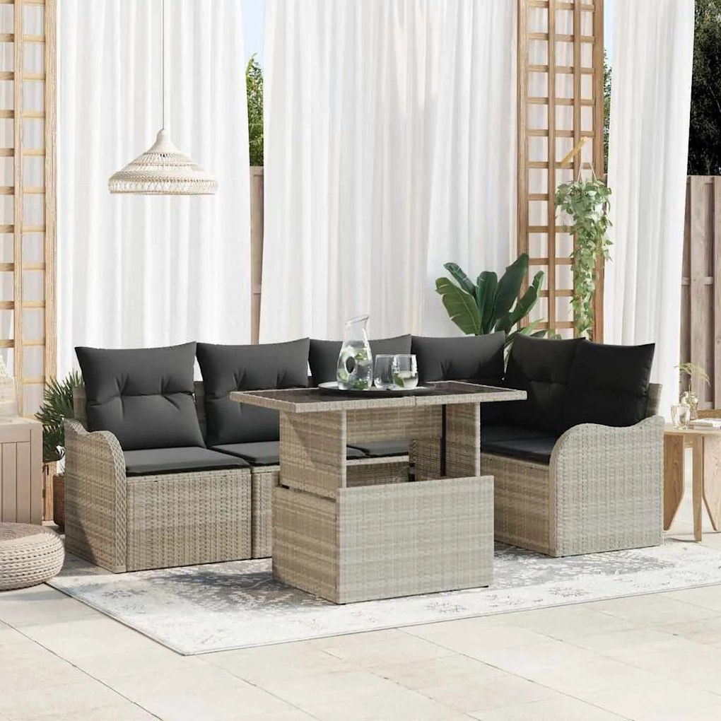 vidaXL Σετ Καναπέ Κήπου 6 pcs Ανοιχτό γκρι 100 x 55 x 73 εκ Πολυ ράταν