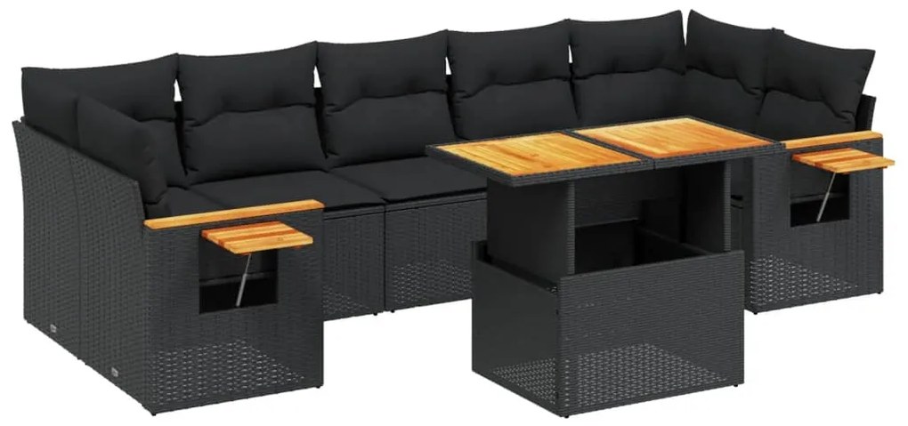 vidaXL Σαλόνι Κήπου 8 Τεμαχίων Μαύρο από Συνθετικό Ρατάν με Μαξιλάρια