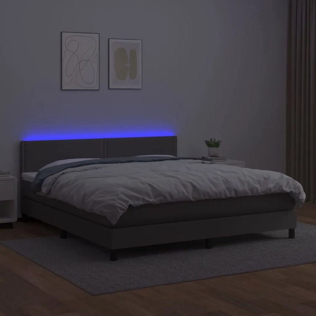 ΚΡΕΒΑΤΙ BOXSPRING ΜΕ ΣΤΡΩΜΑ &amp; LED ΓΚΡΙ 180X200 ΕΚ. ΣΥΝΘ. ΔΕΡΜΑ 3134181