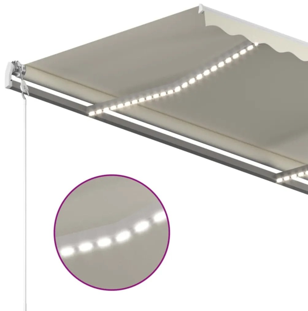 vidaXL Τέντα Συρόμενη Χειροκίνητη με LED Κρεμ 450 x 350 εκ.