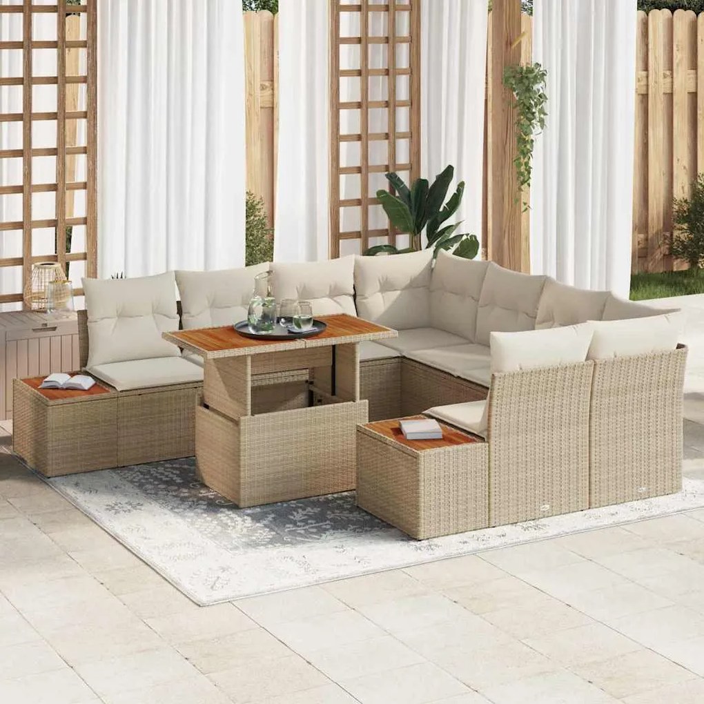 vidaXL Σέτ φαγητού για κήπο 9 pcs Μπεζ, Κρέμα 100 x 55 x 73 εκ