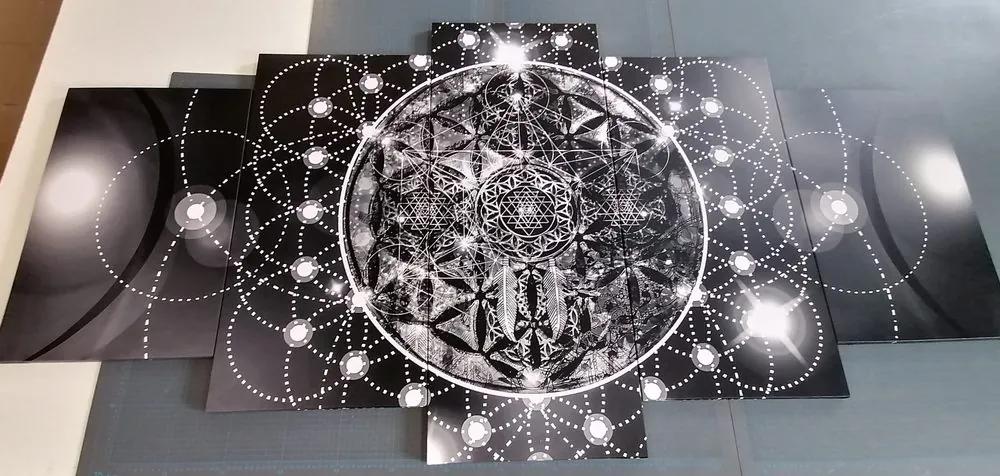 Εικόνα 5 τμημάτων μαγευτική Mandala σε ασπρόμαυρο - 100x50