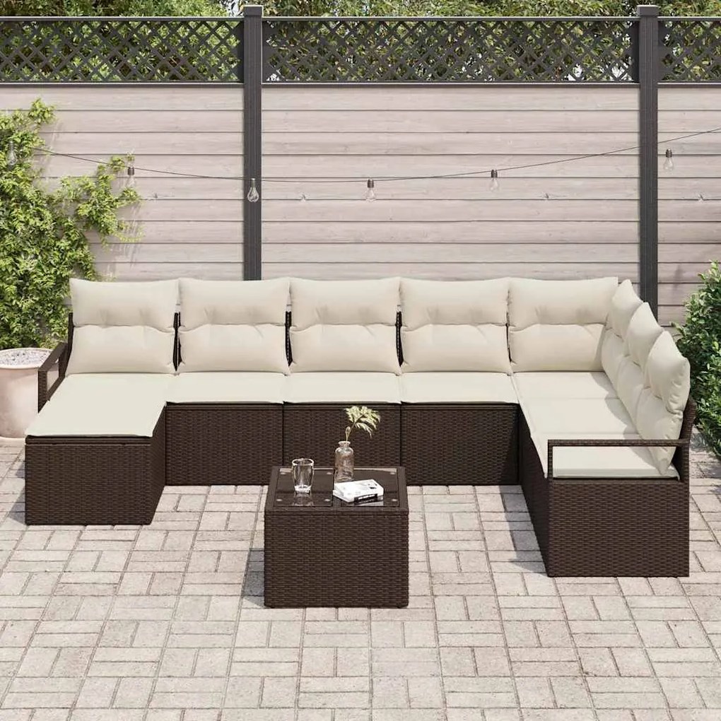 vidaXL Σετ Καναπέ Κήπου 9 pcs Καφέ Πολυ ράταν