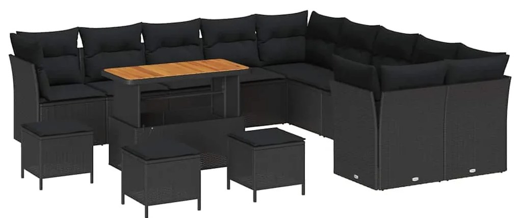 vidaXL Σετ Καναπέ Κήπου με μαξιλάρι 14 pcs Μαύρο 110 x 55 x 71 εκ