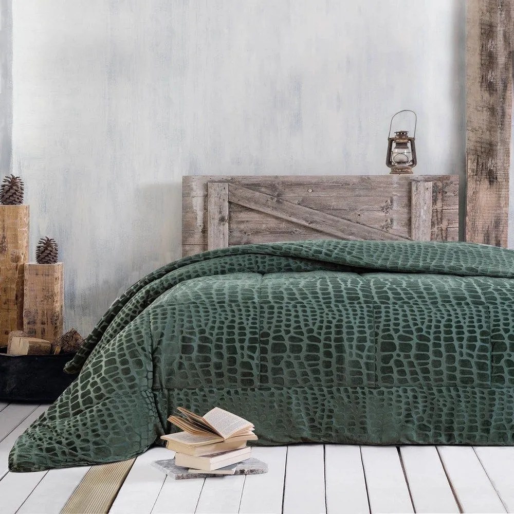 Κουβερτοπάπλωμα Croco Velvet Green Ρυθμός Υπέρδιπλo 220x240cm Velvet