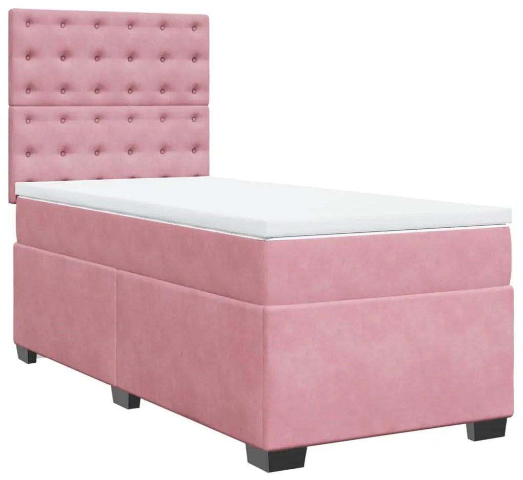 vidaXL Κρεβάτι Boxspring με Στρώμα Ροζ 90x200 εκ. Βελούδινο