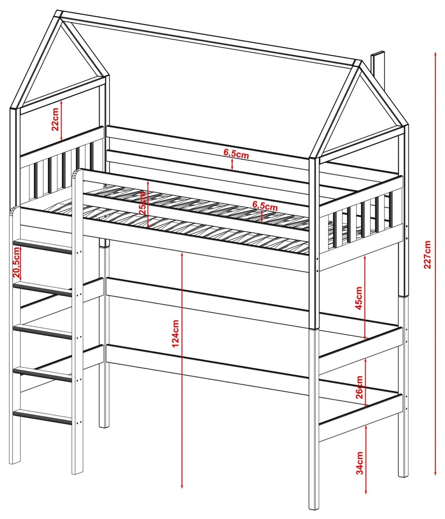 Υπερυψωμένο Σπιτάκι Gloria από μασίφ ξύλο Grey 90×200cm (Δώρο 10% Έκπτωση στο Στρώμα)