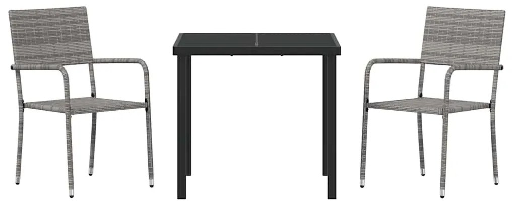 vidaXL Σέτ φαγητού για κήπο με μαξιλάρι 3 pcs Γκρι συνθετικό ρατάν