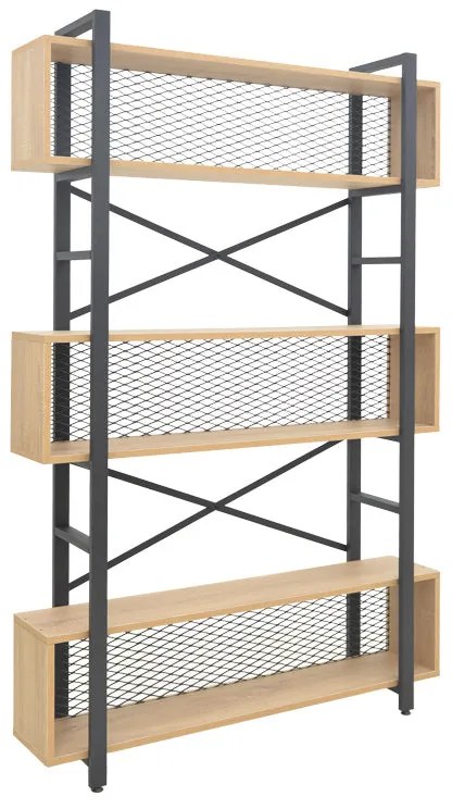 Βιβλιοθήκη Fifer pakoworld σε oak-μαύρη απόχρωση 120x28x185εκ