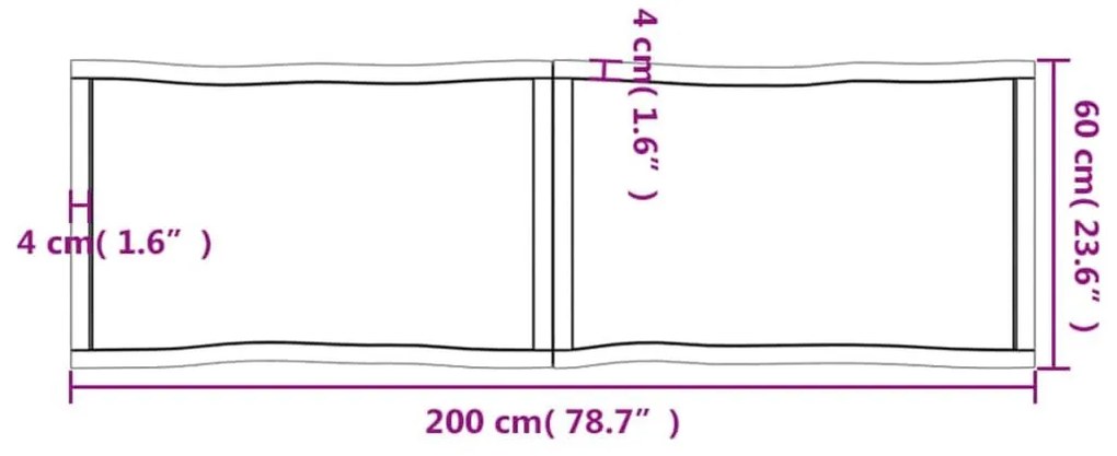 Επιφ Τραπεζιού Αν Καφέ 200x60x(2-6)εκ.Ακατέργ. Μασίφ Ξύλο Δρυός - Καφέ