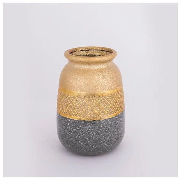Βάζο Κεραμικό Χρυσό &amp; Γκρι 13.5x13.5x19cm 752-20284 Estheti-752-20284-Γκρι 752-20284
