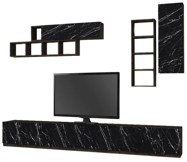 Σύνθεση τηλεόρασης Ege Megapap από μελαμίνη χρώμα μαύρο rebab - μαύρο εφέ μαρμάρου 280x35x40εκ.