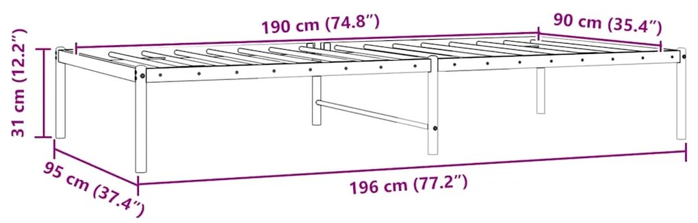 vidaXL Πλαίσιο Κρεβατιού Λευκό 90 x 190 εκ. Μεταλλικό