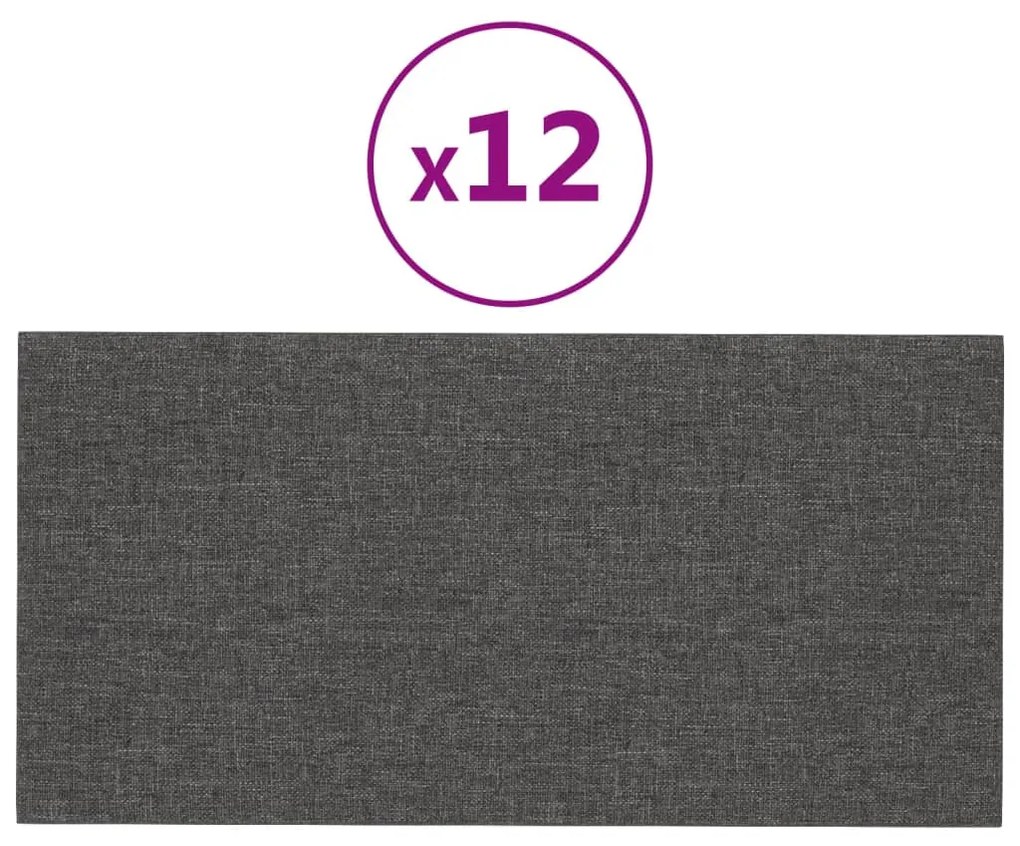 vidaXL Πάνελ Τοίχου 12 τεμ. Σκούρο Γκρι 60 x 30 εκ. 2,16 μ² Υφασμάτινα