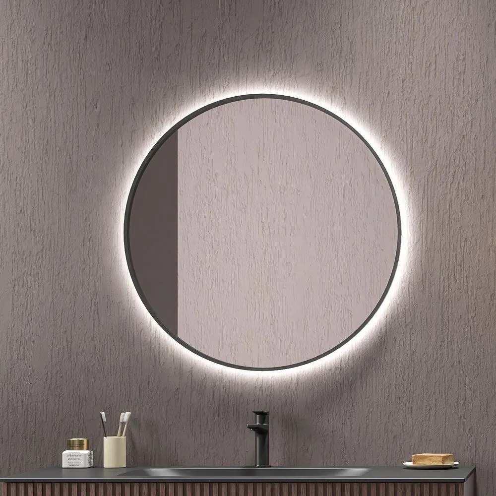Καθρέπτης Τοίχου Με Φως Led Sharon SHARON80-B Φ80cm Black Karag Glass
