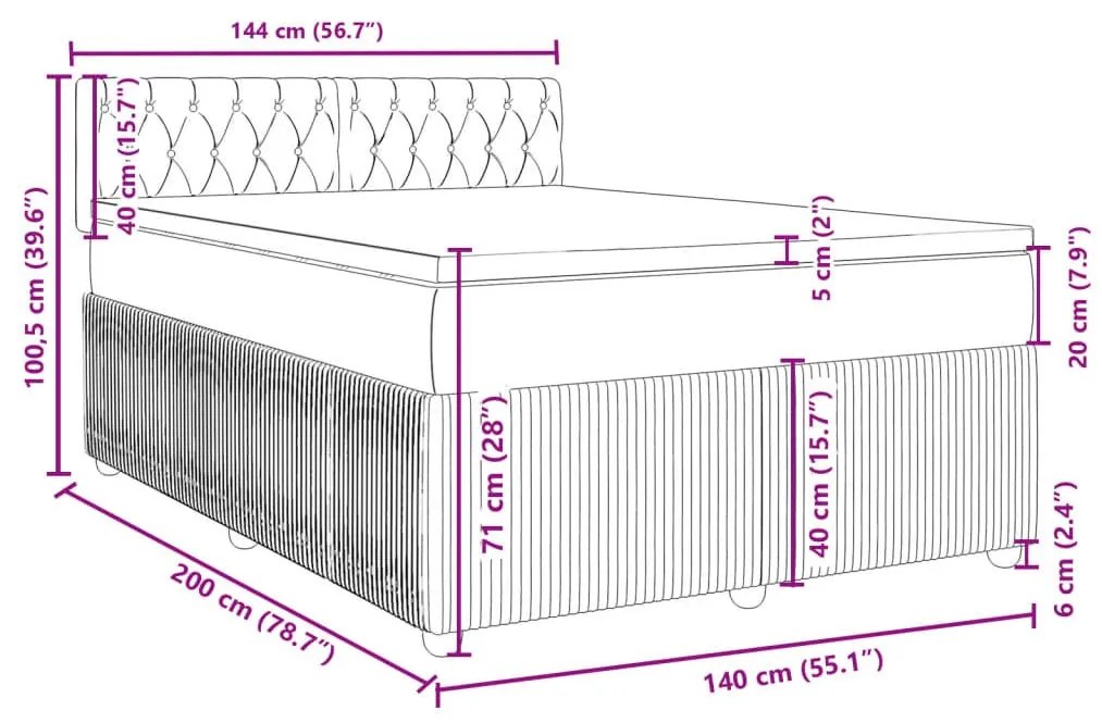 Κρεβάτι Boxspring με Στρώμα Σκούρο Γκρι 140x200 εκ Υφασμάτινο - Γκρι