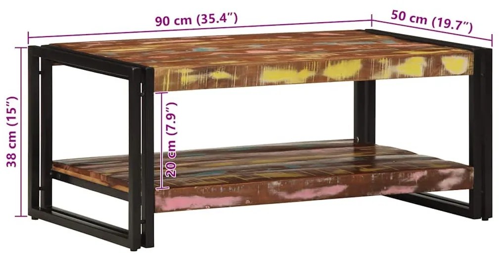 Τραπεζάκι σαλονιού πολύχρωμο 90x50x38cm Ξύλο μασίφ αναγεννημένο - Πολύχρωμο