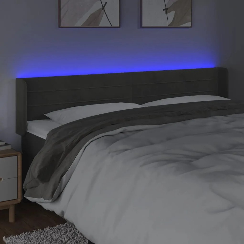 Κεφαλάρι Κρεβατιού LED Σκούρο Γκρι 163x16x78/88 εκ. Βελούδινο 3123431