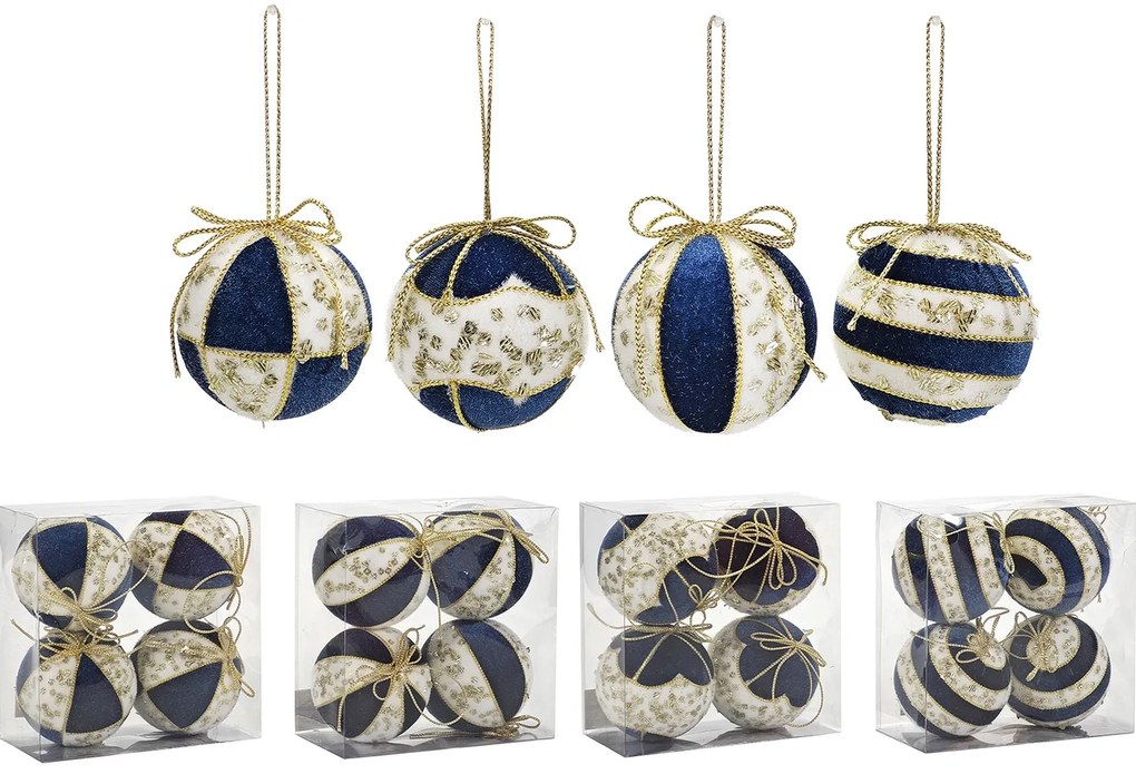 Χριστουγεννιάτικη Μπάλα Μπλε 100mm Σετ 4Τμχ Σε 4 Σχέδια