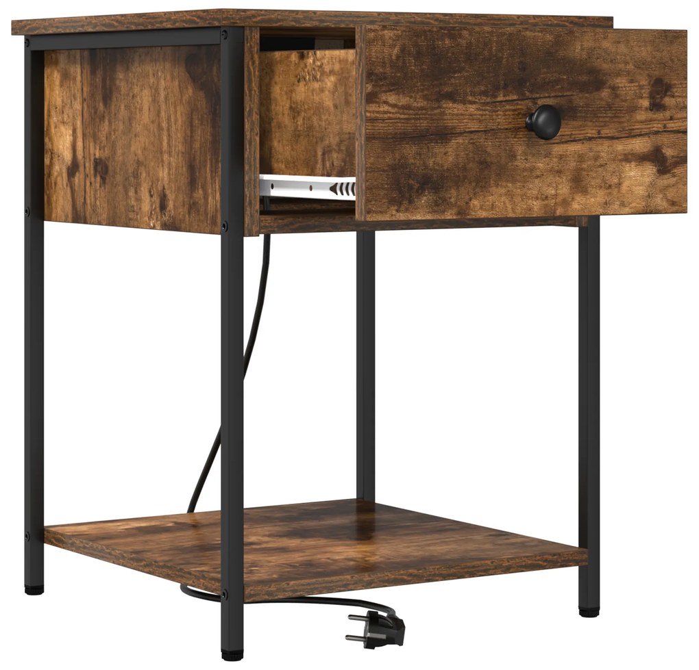vidaXL Κομοδίνο με συρτάρι 2 pcs Καπνιστή δρυς 42 x 41 x 56 εκ.