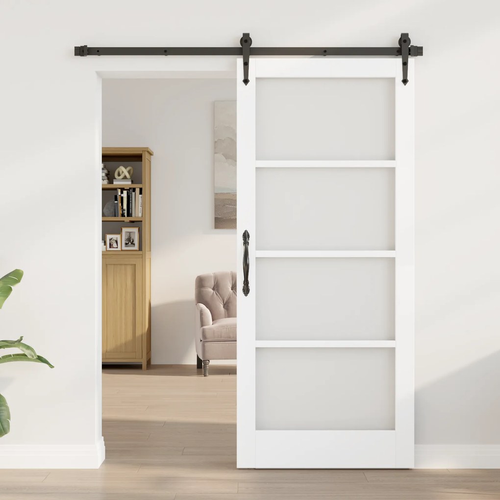 vidaXL Συρόμενη Πόρτα με Σετ Υλικών Λευκή 86x211 εκ Στερεό Ξύλο Πεύκου