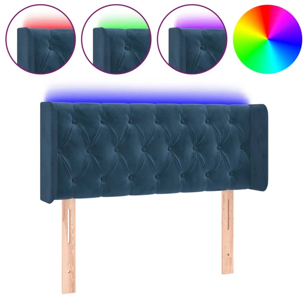 vidaXL Κεφαλάρι Κρεβατιού LED Σκούρο Μπλε 103x16x78/88 εκ. Βελούδινο