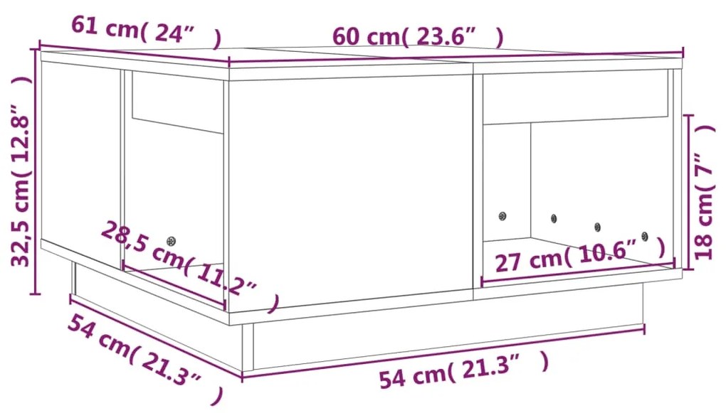 Τραπεζάκι Σαλονιού Γκρι 60x61x32,5 εκ. από Μασίφ Ξύλο Πεύκου - Γκρι