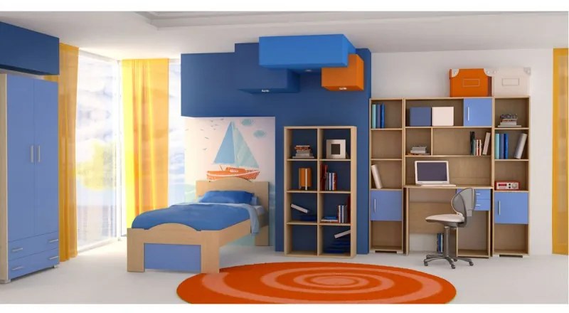 Intrahome Παιδικό δωμάτιο "ΚΥΜΑ" σετ 7 τμχ σε χρώμα δρυς-μπλε Intrahomesa-00652423