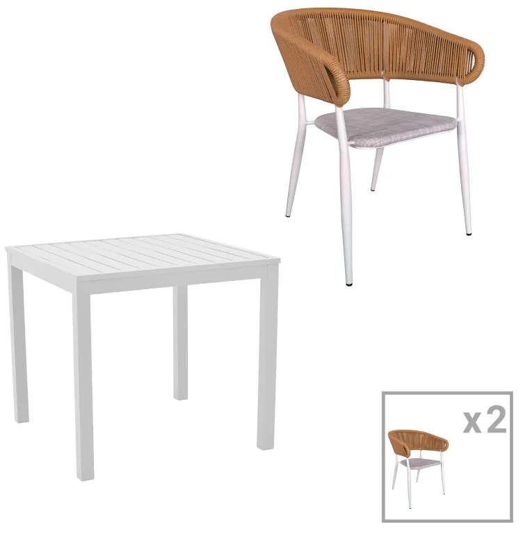 Intrahome Τραπεζαρία Kliton - Raven σετ 3τεμ Intrahome αλουμίνιο σε λευκή απόχρωση 80x80x74εκ | SKU: INTRAPA-311111807