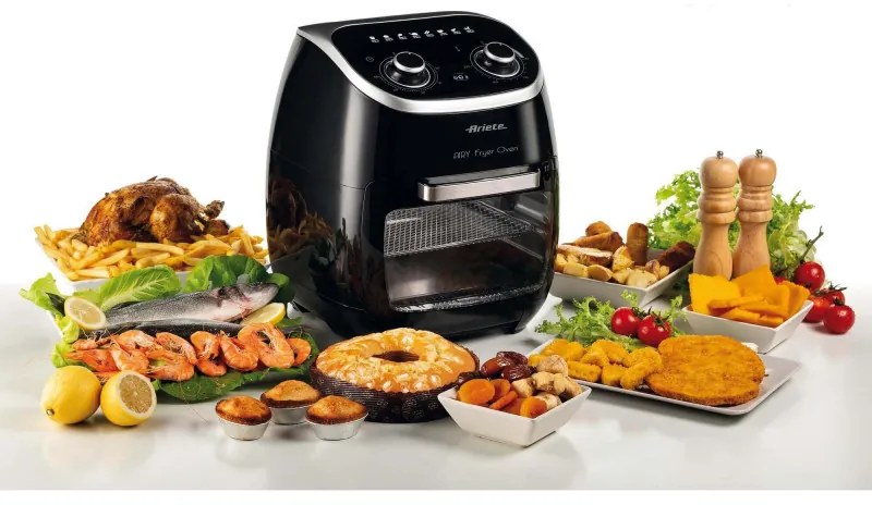 Φούρνος με φριτέζα ζεστού αέρα Ariete AIRY FRYER OVEN 4619/00, 2000W, 11 l, 8 προγράμματα, 80-200C, Ψησταριά, Χρονοδιακόπτης, Μαύρο