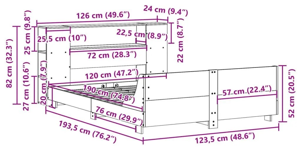 Σκελετός Κρεβ. Χωρίς Στρώμα Λευκό 120x190 εκ Μασίφ Πεύκο - Λευκό