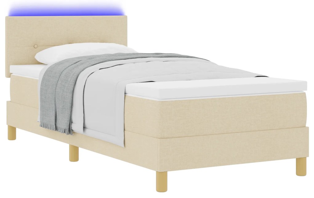 vidaXL Κρεβάτι με Στρώμα & LED Κρεμ 90x200 cm Ύφασμα