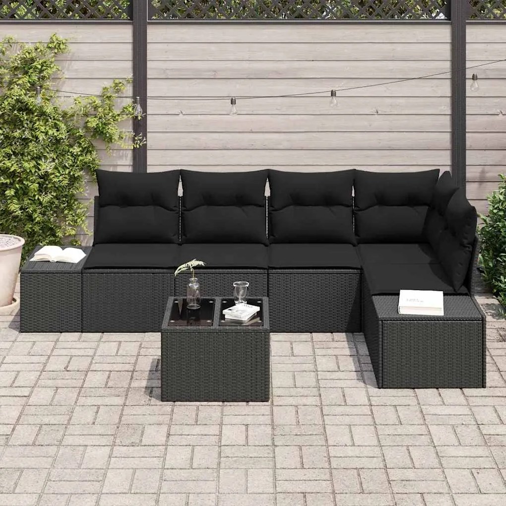 vidaXL Σετ Καναπέ Κήπου 6 pcs Μαύρο Πολυ rattan, βαμμένο ατσάλι