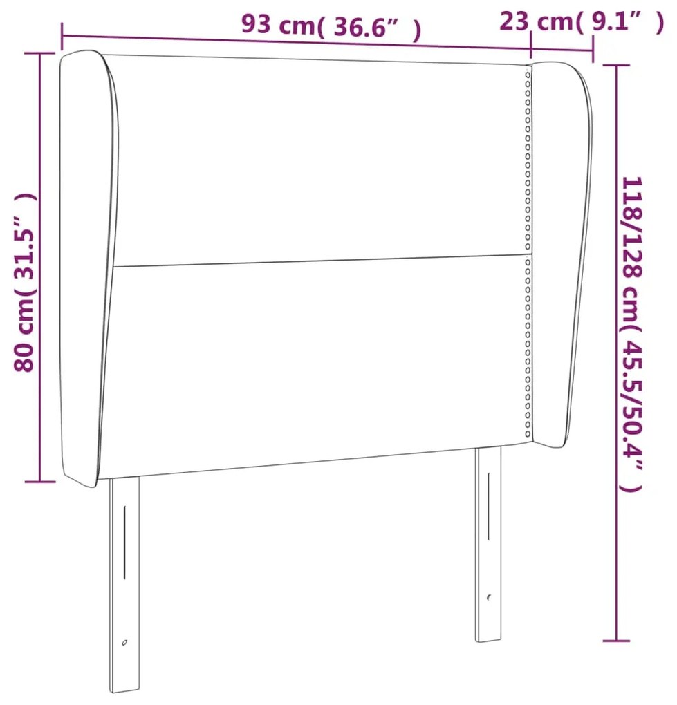 Κεφαλάρι με Πτερύγια Σκούρο Γκρι 93 x 23 x 118/128εκ.Βελούδινο 3117853